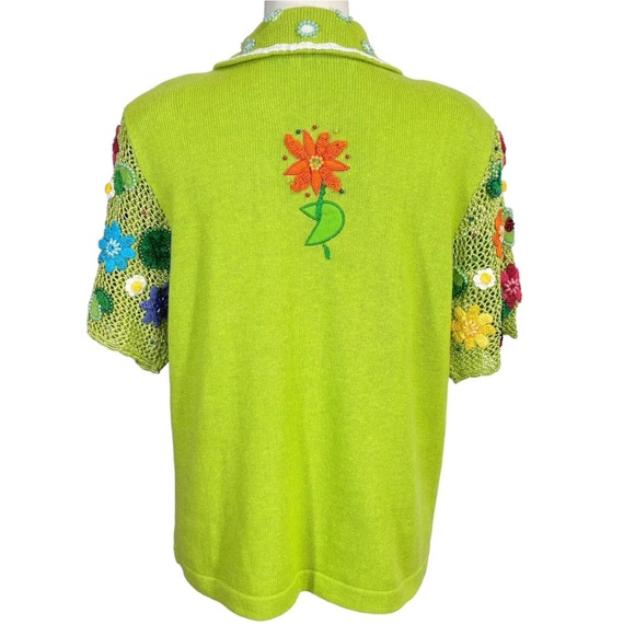 BEREK… FROGS 🐸 Hand designed, embroidery, sequined, lime, green sweater! - Picture 4 of 5